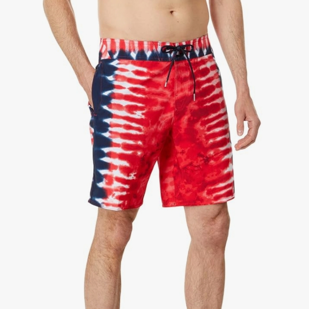 Volcom 4th Of July Men's Red and Blue Tie-Dye Board Shorts